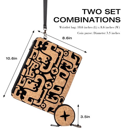 daaiurbags Wristlet Pouch Set 2-Piece for Women,Natural Cork Clutch Handbag Purse Wallet,Makeup Cosmetic Bag with Zipper for Travel,Commute,Gift