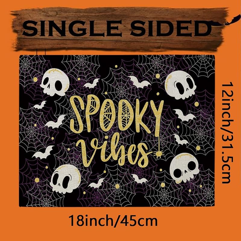 Halloween Skeleton Bat Placemat Set of 4 - Spooky Table Decor for Home & Dining