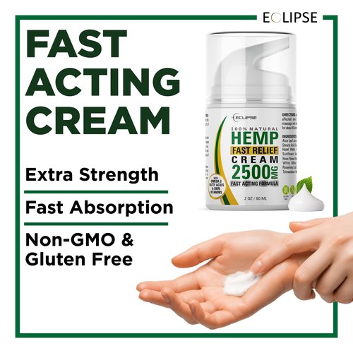 Hemp Cream by Eclipse - Non-Greasy, Targeted Long-Lasting Relief - Natural Hemp Extract Cream - Made in USA - 2 Pack