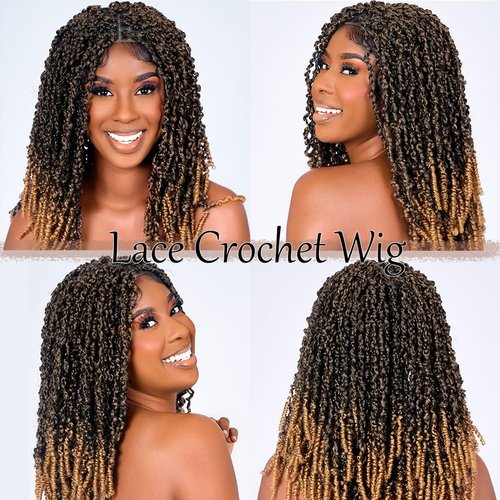 CECINILL Full Lace Wig Faux Locs Handmade Synthetic Curly Goddess Braids with Baby Hair 20 Inch (1B-27#)