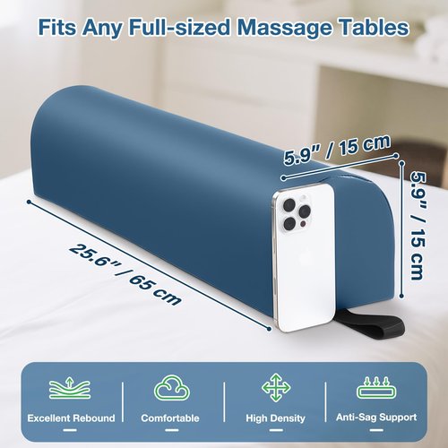 Noverlife 3/4 Round Massage Bolster, 26x6x6 inch Leg Bolster for Massage Table with Strap Handle PU Leather Bolster Pillow for Legs, Physical Therapy Bolsters Under Back Knee Ankles Pain Relief - Blue