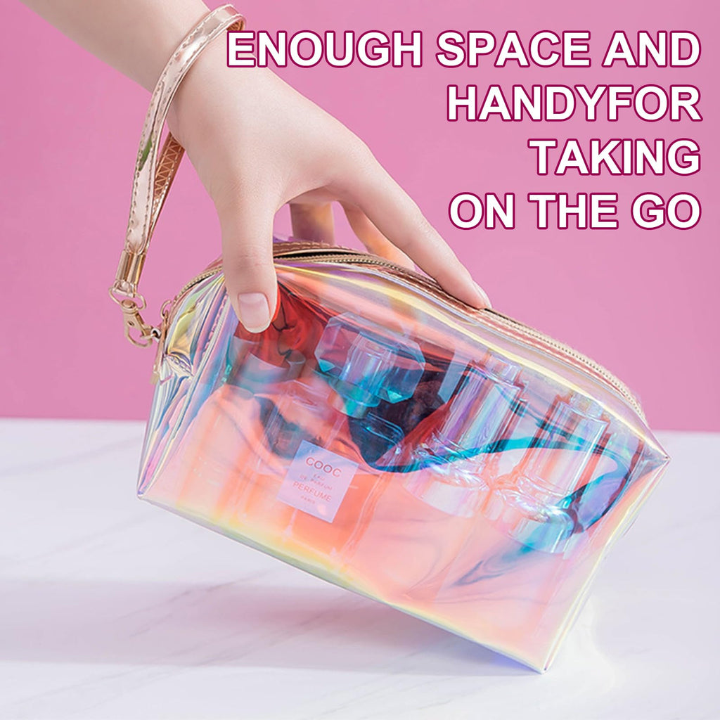 Voittozege 8-Piece Holographic Iridescent Makeup Bag Set with Zipper - Portable Holographic Cosmetic Bags for Makeup Tools Organization