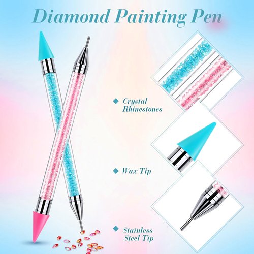 Tatuo 2 Pcs Nail Rhinestone Picker Tool Dual Ended Wax Pen Gem Picker Tool Dotting Pen for Nail Art DIY Rhinestones Dotting Gems Stones Crystals and Charms(Pink, Aqua)