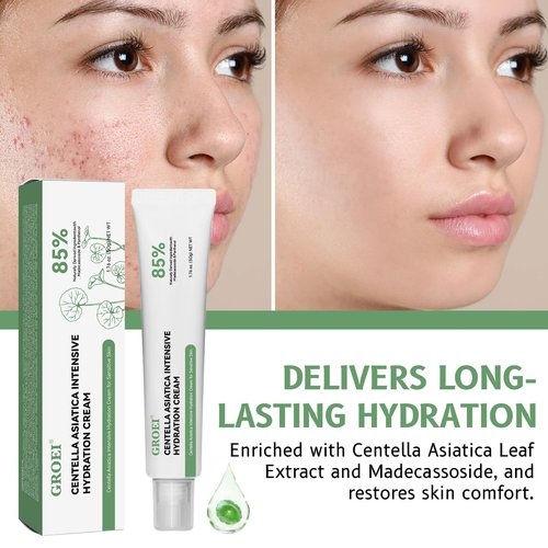 GROEI Centella Asiatica Intensive Hydration Cream, 85% Natural Ingredients, Long-Lasting Moisturizer for Sensitive Skin, 50g