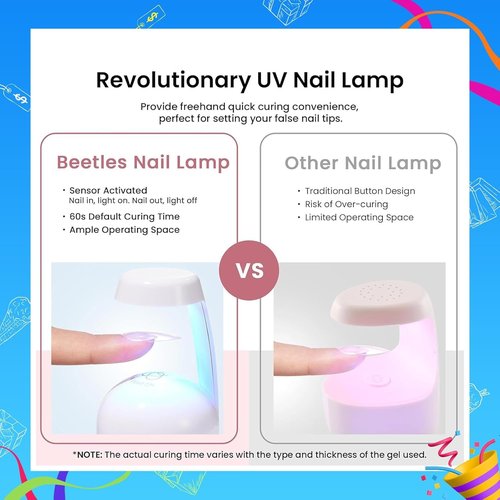 Beetles Gel Nail Kit Short Almond Gift Spree, with Dehydrator and Primer, 576Pcs Half Matte Etch-X Gel Nail Tips Solid Nail Glue Mini Lamp Acrylic Tips Easy DIY Extension Set Gift for Women