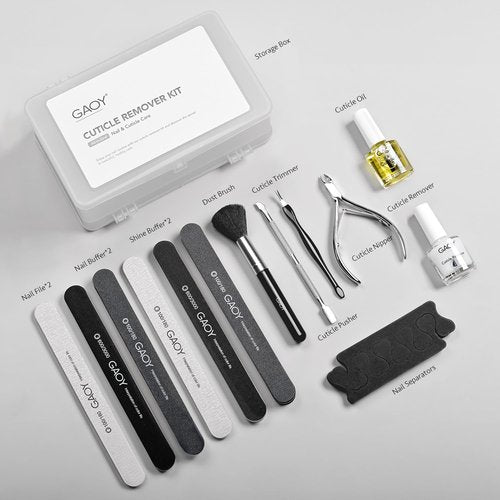 GAOY Cuticle Remover Kit, All-in-One Cuticle Trimmer and Nipper, Nail Oil and Softener, Professional Nail Care Kit with Manicure Tools Files and Buffers for Home & Salon Use