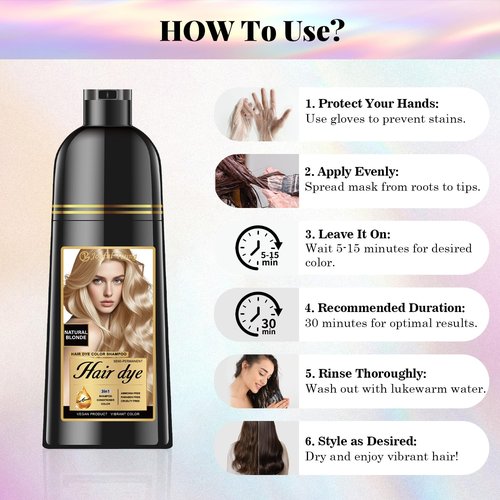 Joyful Young Hair Dye Shampoo - 3-in-1 Natural Blonde Gray Coverage | Vegan & Ammonia-Free