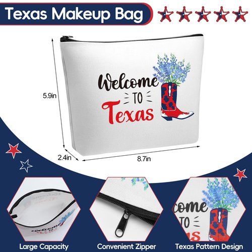 Bulyoou 12 Pcs Texas Souvenirs Gifts Novelty Cosmetic Makeup Bag Gift Red White Blue Zipper Pouch Bag Texas State Independence Day Gifts for Women Home Birthday Party Favors
