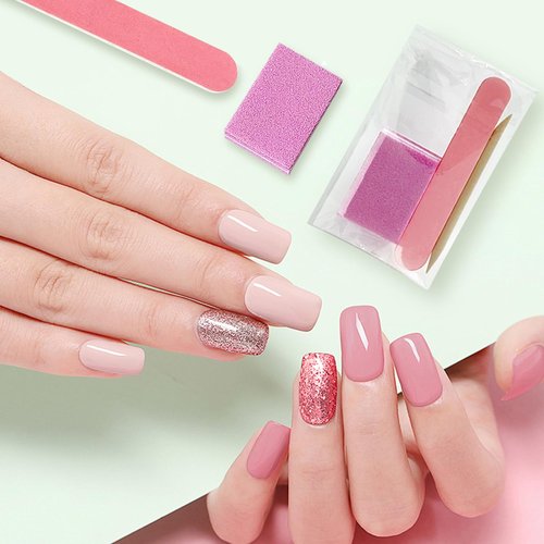 Disposable Manicure kit Individually Package, Mini Nail Buffer, Nail File, Wood Stick, Press on Nail Tool Kit for Salon Home (Pink, Count, 40, 80/100 Grit)