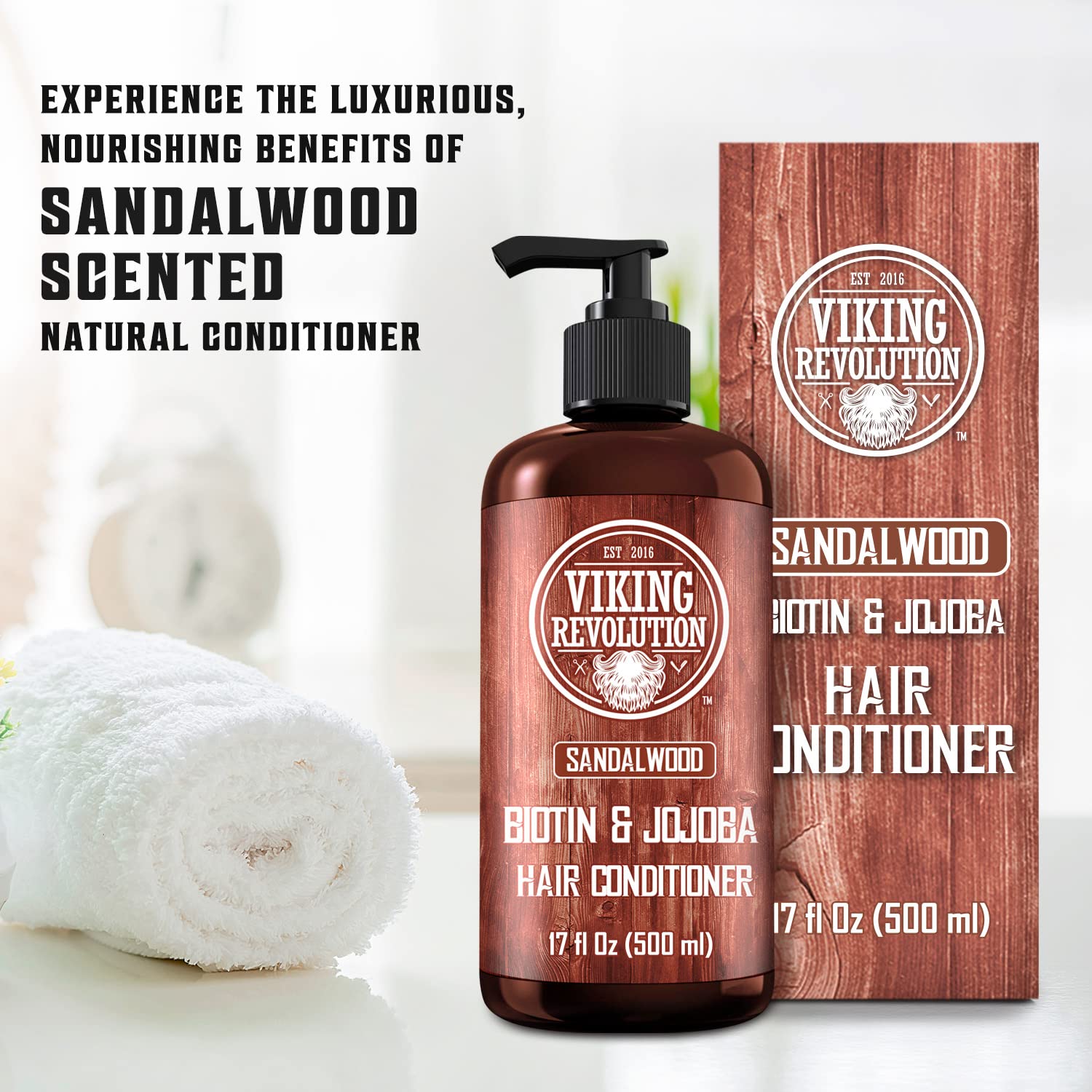 Viking Revolution Sandalwood Conditioner - Natural Men's Hair Conditioner with Biotin & Jojoba Oil (17 Oz)