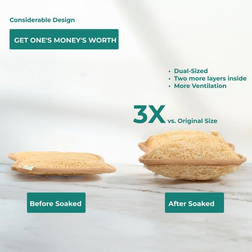 LUFAFY Large Premium Natural Dual Sided Loofah Sponge (3 - Pack), Exfoliating Body Scrubber, 100% Plant-Based Shower Luffa Sponge, Bath Loofah for Women and Men
