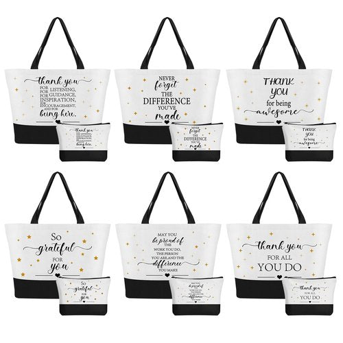IANFEPH 12 Pcs Thank You Canvas Tote Bag for Women Mother's Day Gifts Bags Inspirational Makeup Bag with Zipper Employee Appreciation Tote Bags for Mom Nurse Teacher Lady Team Coworker