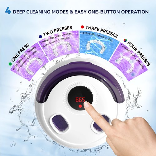 Hosoote Ultrasonic Retainer Cleaner Machine - 45kHz Dental Cleaning Pod for Denture, Mouth Guard, Aligner, Night Guard, Braces, Retainers & Jewelry - Denture Cleaner with 4 Modes & Digital Timer