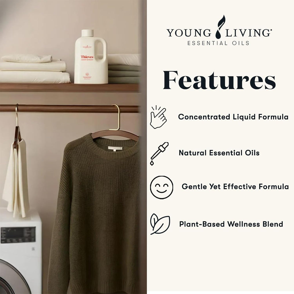 Young Living Thieves Laundry Detergent - Concentrated Plant-Based Formula, Fresh Citrus Scent, 32 fl oz