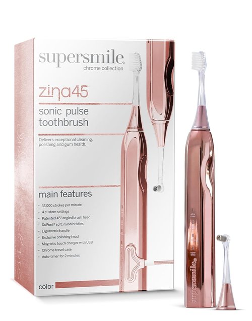 Supersmile Zina45™ Deluxe Sonic Pulse Toothbrush - Rechargeable Electric Brush with Angled Head & Travel Case for Whiter Teeth