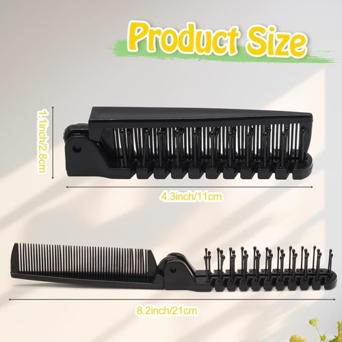 Skiennix Portable Travel Folding Hair Comb - Mini Pocket Anti-Static Brush for Men & Women | 12 Pcs Black