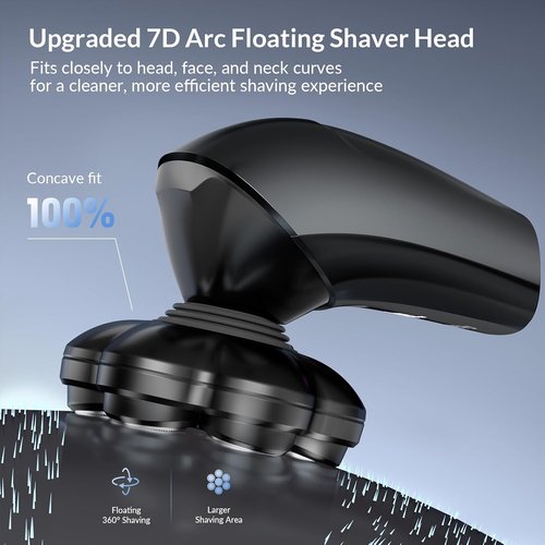 7D Arc Magnetic Head Shaver by [Brand Name] - Waterproof 5-in-1 Electric Razor & Grooming Kit, Black