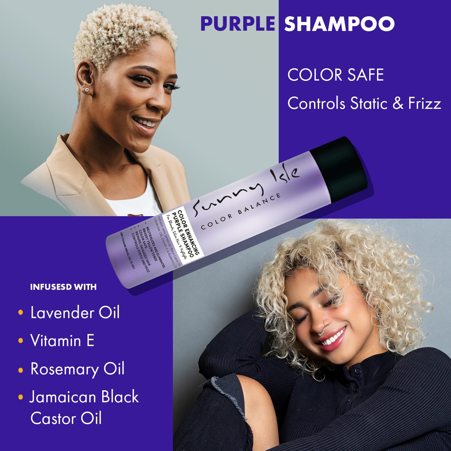 Sunny Isle Color Enhancing Purple Shampoo - Neutralizes Brassy Tones, Unscented | 10.1 Fl Oz