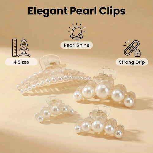 Skiennix Large Pearl Hair Clips - Strong Hold No Slip Claw Clips Set | Perfect for Thick & Thin Hair (4 PCS)