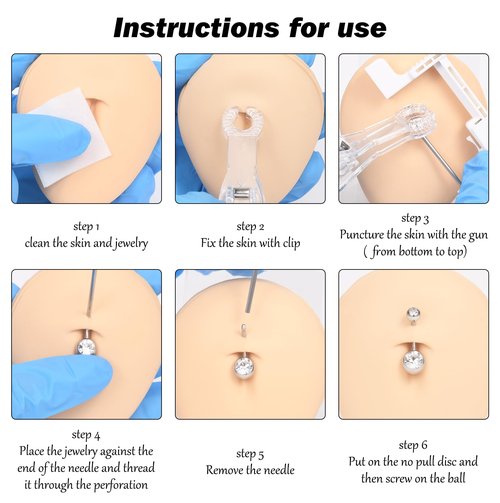 QWALIT Belly Button Piercing Gun Kit - Silver Navel Piercing Gun