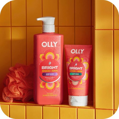 OLLY Bright Body Wash - Nourishing Ginseng & Caffeine Cleanser for Deep Hydration | Citrus Currant, 17 oz