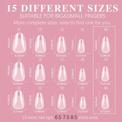 Short Almond Nail Tips, SSWSBYKE 300pcs 15 Sizes Gel Acrylic Nail Tips for Full Cover Pre-Shaped Fake Nails Tips Half Matte Press On Nails for Extension Home DIY Salon