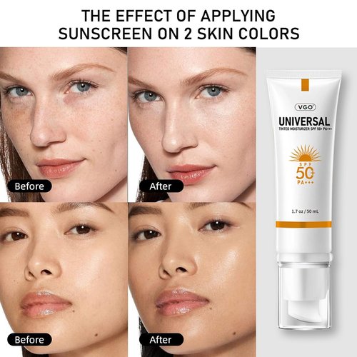 VGO Tinted Sunscreen SPF 50 - Hydrating Sun Essence, Non-Sticky Formula | Travel Size 50ml / 1.7oz