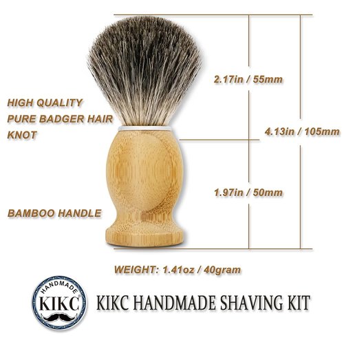 KIKC Pure Badger Shaving Brush - Handcrafted Bamboo Handle for Comfortable Wet Shaving | Perfect Gift for Bearded Men
