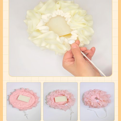 3-Pack Bath Loofah Set with Dual-Sided Shower Puff - Includes Soap Pocket, Hanging Rope, and Gift Box - Loofah for Women and Men - Shower Sponge for Body with Rich Lather（ Beige & Pink & Gray ）