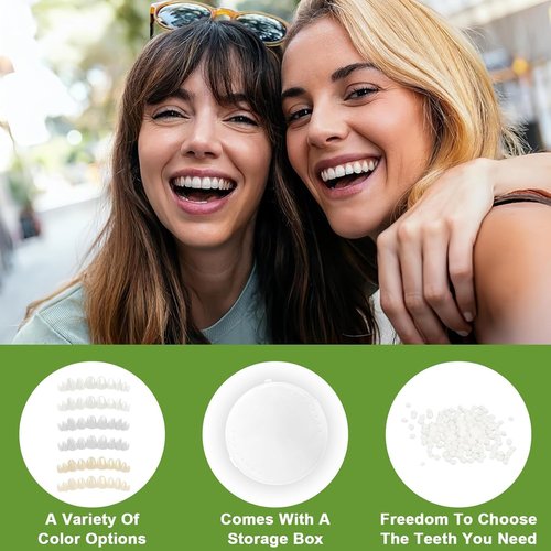 Veneers Teeth for Women, Tooth Replacement Missing Teeth, Upper Veneer Cosmetic Tooth, Moldable Thermal Beads Replacement Kit, Unisex to Denture Repair Kit, 6PCS