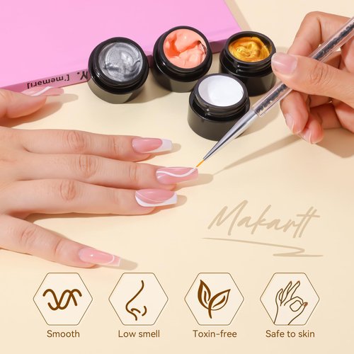 Makartt Gel Paint for Nail Art Set: 6 Colors No Wipe Solid Gel Polish for DIY Design at Home, Soak Off UV LED Manicure, Silver White Black Red Gold Nude