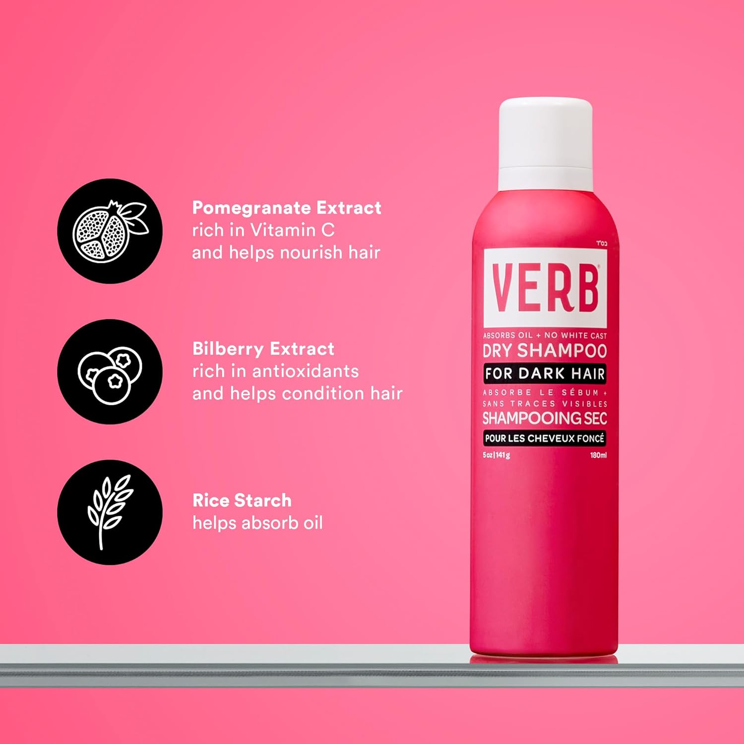VERB Dry Shampoo Dark - Refreshing Spray to Absorb Oils & Extend Styles - Vegan, Paraben-Free
