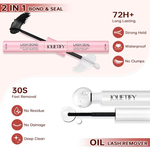JOLIETIFY Lash Extension Kit, Natural Style, Faux Mink 8-16mm Cluster Lashes, BareLook, Soft & Fluffy, Waterproof Bond & Seal, Reusable Individual Lashes with Tweezers & Remover Tool, Easy to Apply