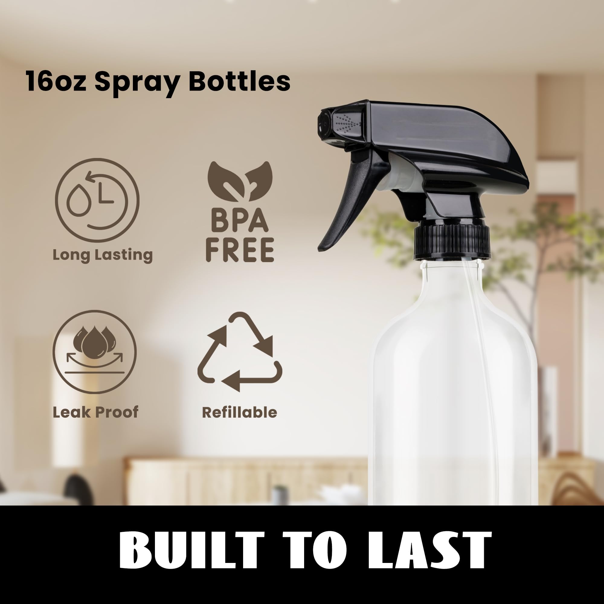 ZAZAWAWA Plastic Spray Bottles 3 Pack, Chemical Resistance Refillable 16 oz Empty Spray Bottle for Cleaning Solution, Durable and Powerful Nozzle, Spray Bottles for Hair, Plants, Cleaner, Oil