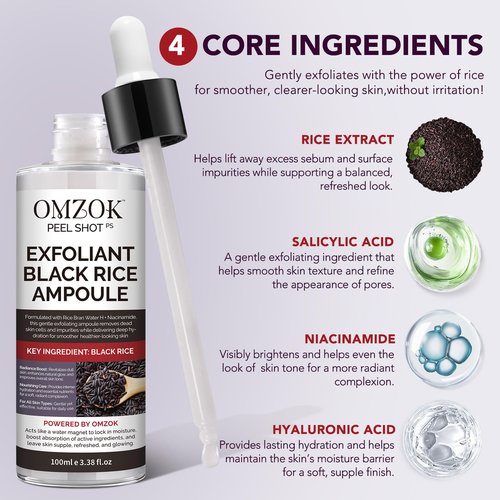 Peel Shot Glow Rice Ampoule Duo | Black Rice Exfoliant Face and Pore Cleaner with Hyaluronic Acid & Rice Extract Serum | Facial Pore Exfoliator, Peelshot Blackhead Dead Skin Remover for Face (100ml)