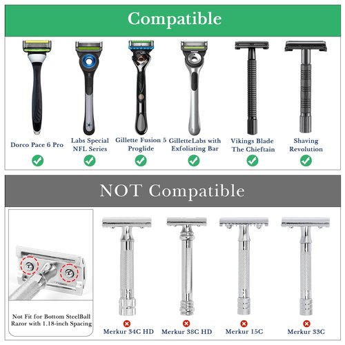 Linkidea Stainless Steel Safety Razor Stand, Men's Travel Shaving Razor Holder, Compatible with Gillette Fusion 5 Long Handle Safety Razor (Black)