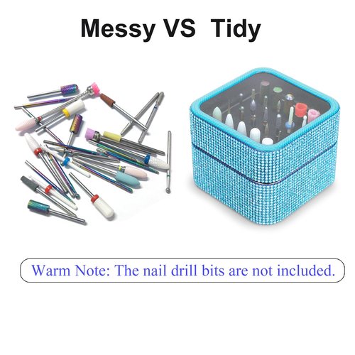 Ankey Nail Drill Bits Holder Case- 25 Holes Dustproof Rhinestone Nail Bits Box Efile Displayer Organizer Container for Manicure Tools