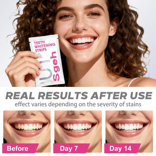 Teeth Whitening Strips -14 Treatments Professional Teeth Whitening Strip kit -Safe for Enamel-Non Sensitive Tooth Whitening Without Any Harm -Non-Slip Strips Stains Removal