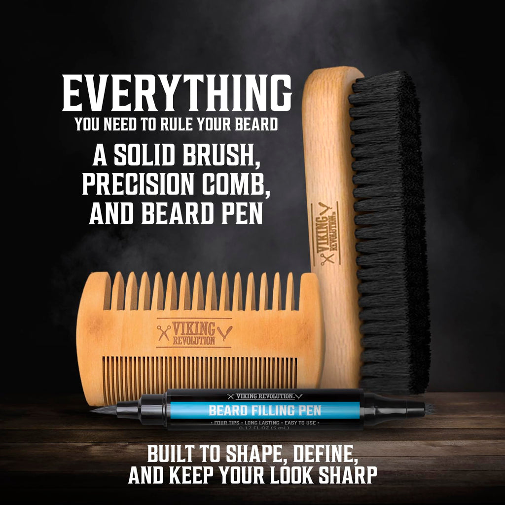 Viking Revolution Ultimate Beard Care Collection - Gifts for Men Includes Oil, Balm, Brush, Comb and Pen - Beard Kit for Men with Sandalwood, Spiced Vanilla, Coffee Whiskey, Sweet Tobacco