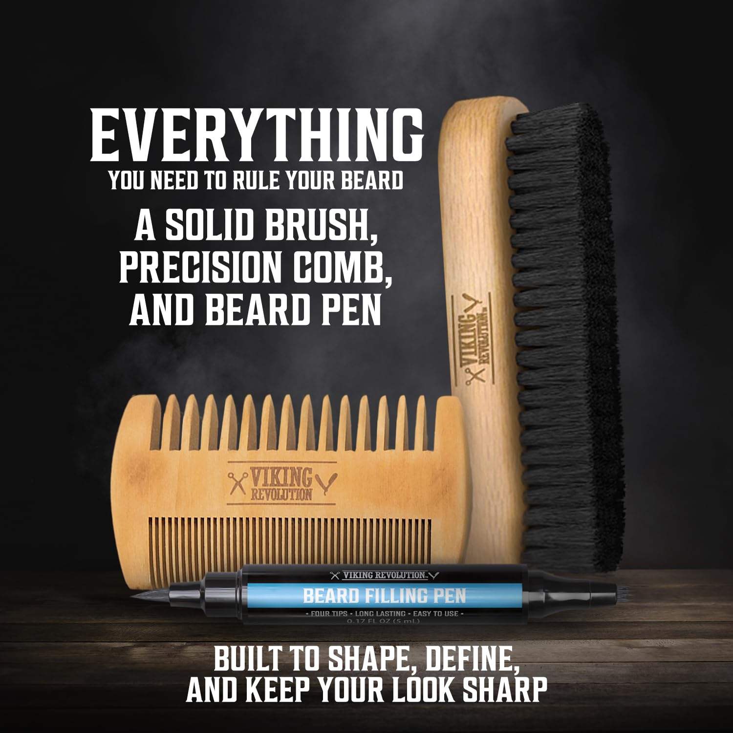 Viking Revolution Ultimate Beard Care Collection - Gifts for Men Includes Oil, Balm, Brush, Comb and Pen - Beard Kit for Men with Sandalwood, Spiced Vanilla, Coffee Whiskey, Sweet Tobacco