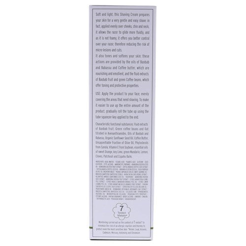 L'Erbolario Baobab & Green Coffee Shaving Cream - Non-Foaming for Superior Razor Control - 5.07 Oz