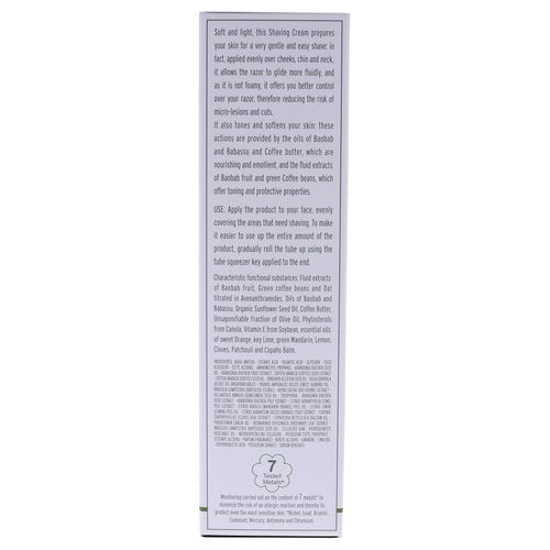 L'Erbolario Baobab and Green Coffee Shaving Cream - Non Foaming for More Razor Control - Emollient Action Prepares Your Skin for A Very Gentle and Easy Shave - Tones and Softens Your Skin - 5.07 Oz