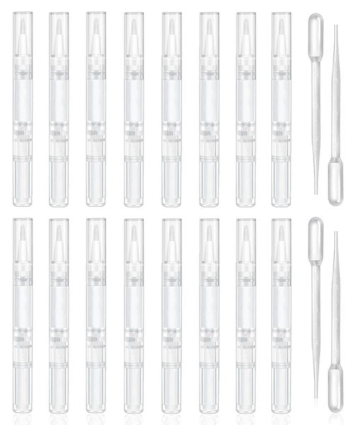 uadbau 16 Pcs 3ml Empty Cuticle Oil Pen with 4 Pcs Transfer Pipettes - Transparent Nail Oil Twist Pens with Brush Tip for Nail Oil, Eyelash Growth Liquid, Cosmetic Lip Gloss Container Applicators