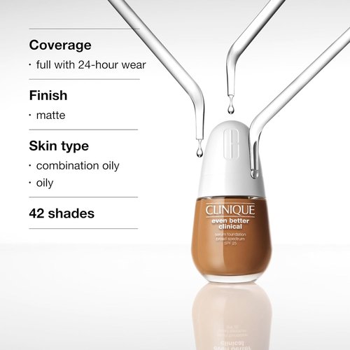Clinique Even Better Clinical Serum Foundation - Full Coverage Hydrating SPF 25 with Vitamin C & Salicylic Acid for Oily Skin