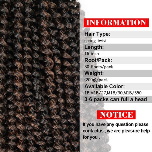 16 inch Spring Twist Crochet Braids Hair for Butterfly Locs Bomb Twist Crochet Hair Beyond Beauty Ombre Colors Synthetic Fluffy Hair Extension 3 Packs (16 Inch, M1B 30)