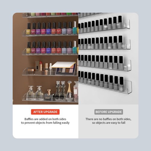 Hexsonhoma 24 Inch Clear Nail Polish Wall Rack with Removable End Caps Set of 6, Acrylic Nail Polish Organizer Wall Mounted,Nail Polish Sorage Shelves for 150 Bottles (24 Inch)