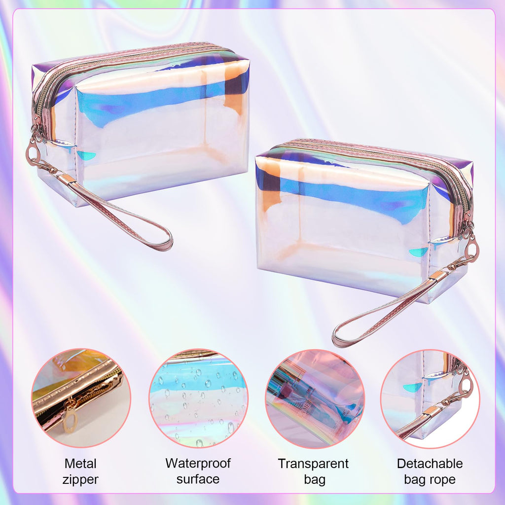 Voittozege 8-Piece Holographic Iridescent Makeup Bag Set with Zipper - Portable Holographic Cosmetic Bags for Makeup Tools Organization