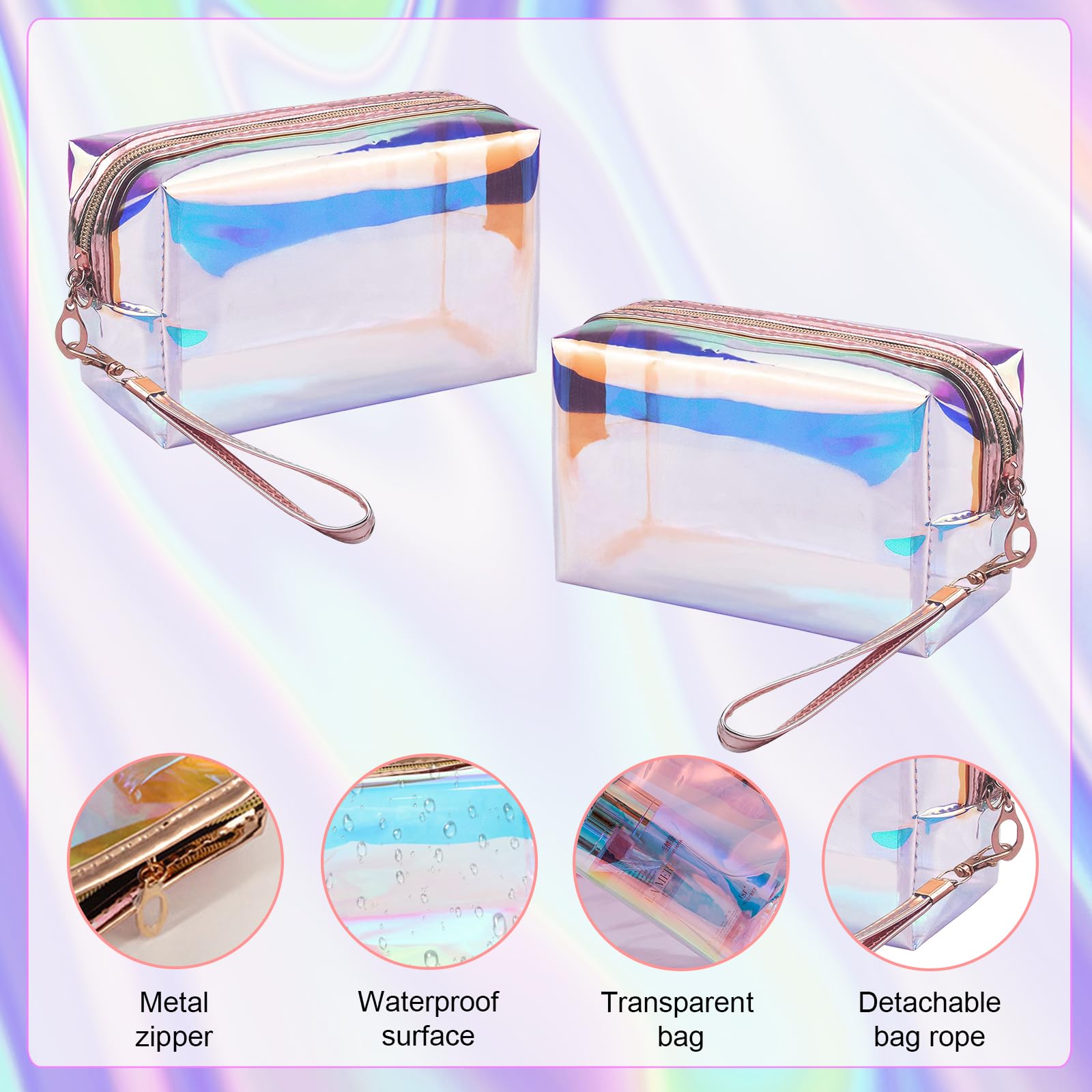 Voittozege 8-Piece Holographic Iridescent Makeup Bag Set with Zipper - Portable Holographic Cosmetic Bags for Makeup Tools Organization