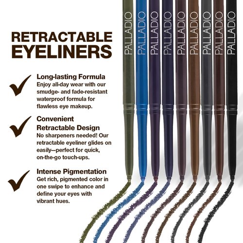 Palladio Retractable Waterproof Eyeliner - Richly Pigmented, Smudge-Proof, All-Day Wear | Black Brown