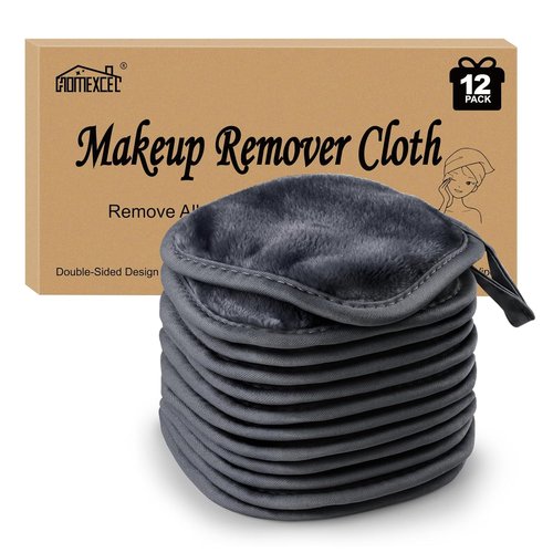 HOMEXCEL Makeup Remover Cloths - Reusable & Washable Ultra Soft Pads | 12 Count, 5x5 In, Black